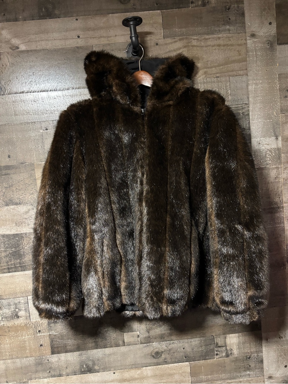 Gallery Brown Faux Fur Hooded Teddy Jacket L mobwife